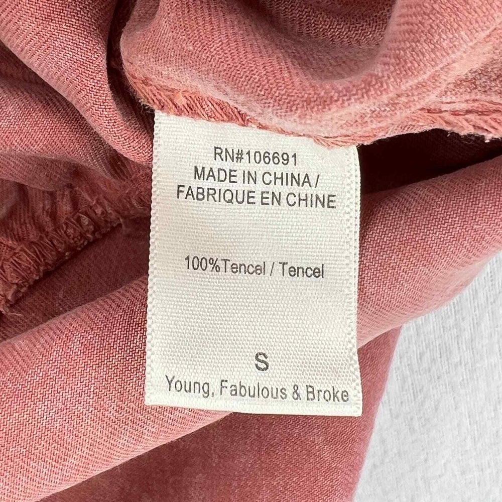 YOUNG FABULOUS BROKE Midi Dress Women Small Pink Acid Wash Ruched Western Shirt - Picture 10 of 16